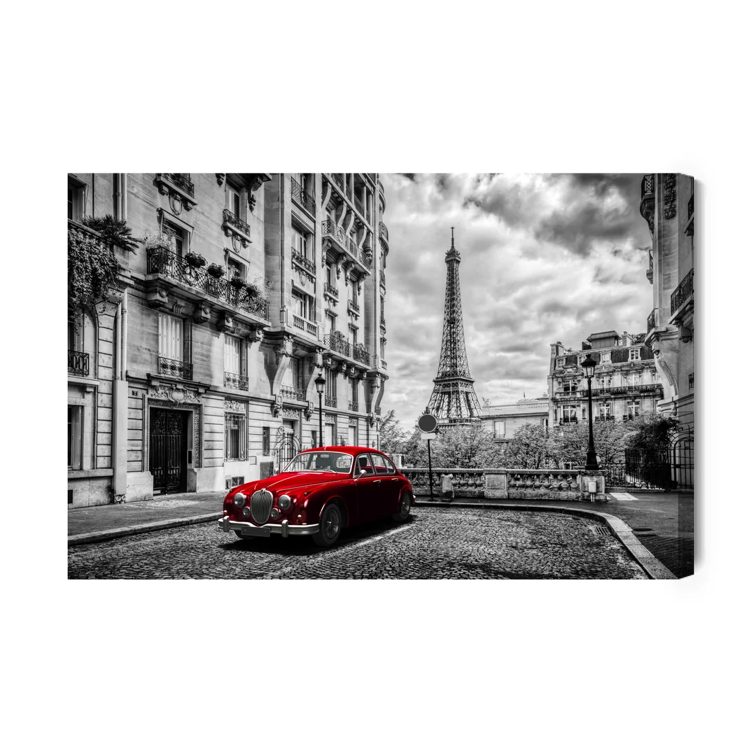 Obraz Na Płótnie Czerwony Samochód I Wieża Eiffla Canvas Brak Brak 60x90