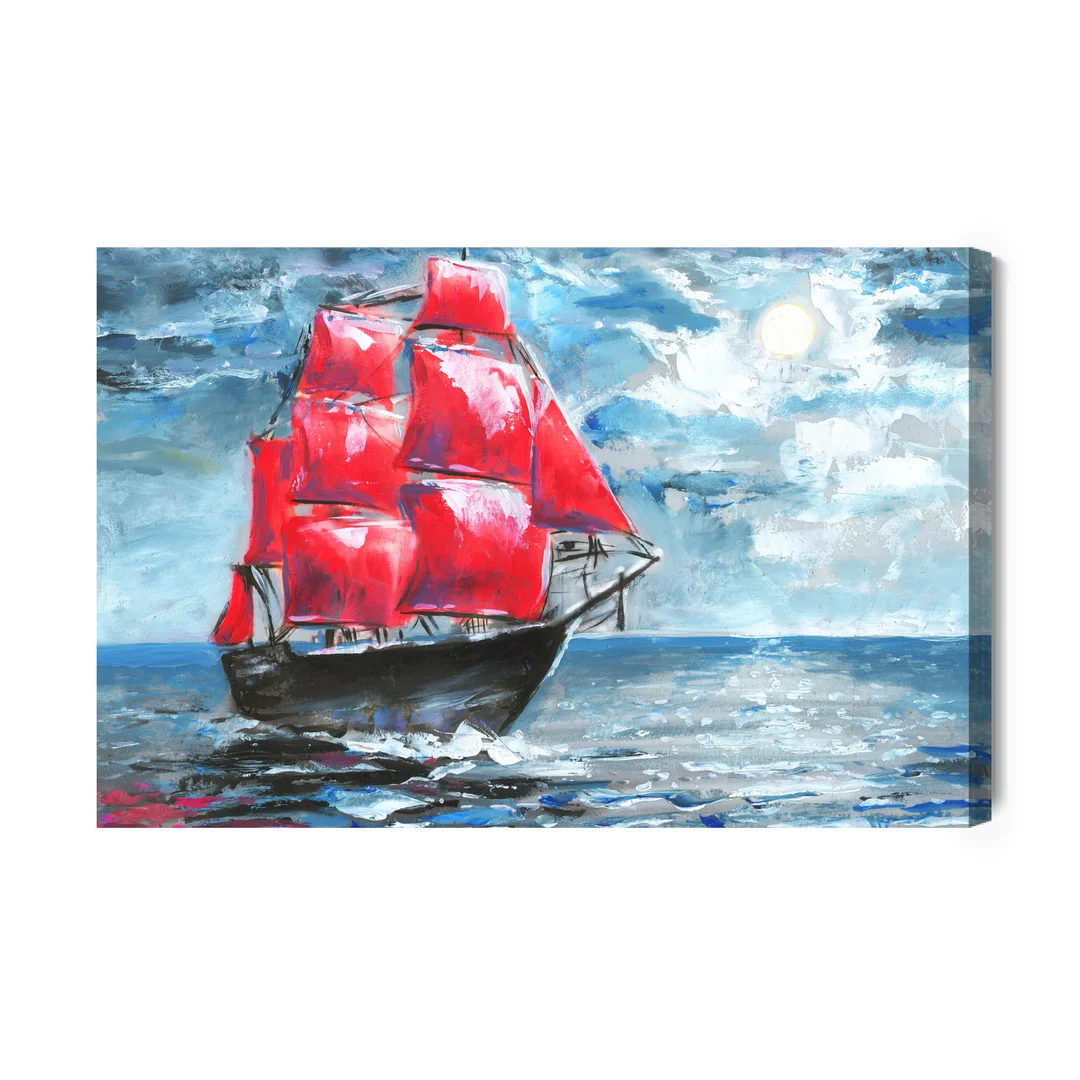 Obraz Na Płótnie Czerwony Statek Na Morzu Canvas Brak Brak 60x90