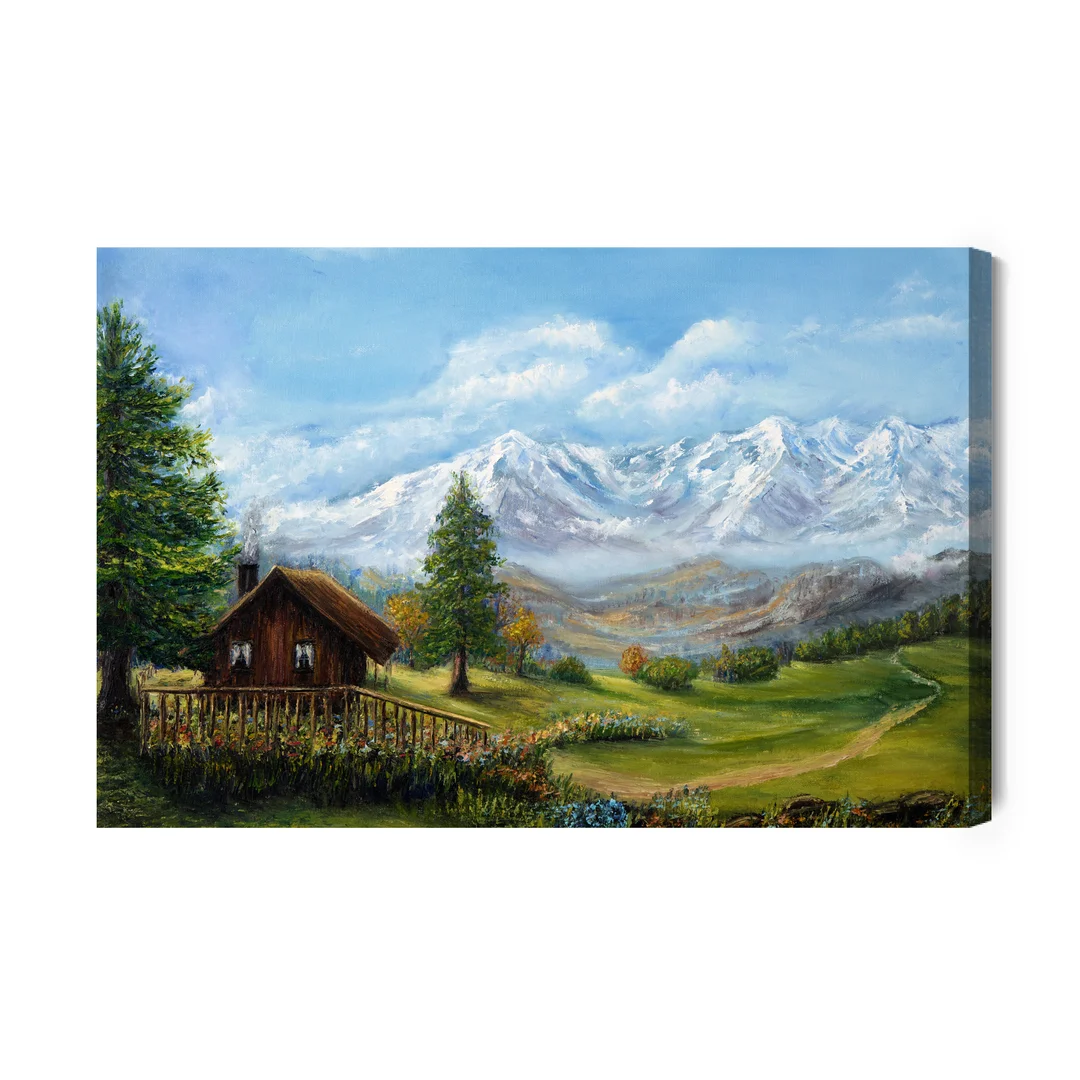 Obraz Na Płótnie Dom Na Tle Pejzażu Górskiego Canvas Brak Brak 60x90