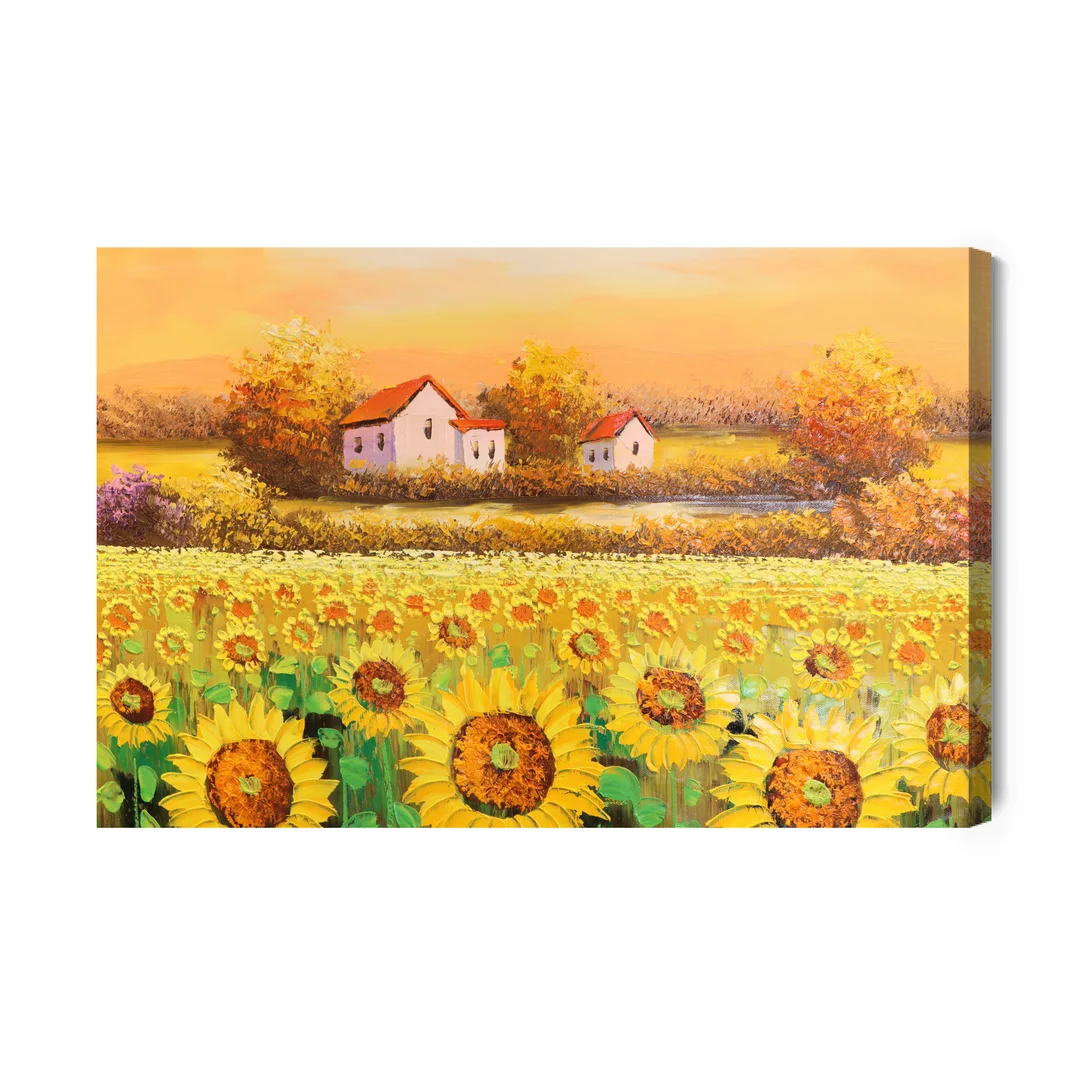 Obraz Na Płótnie Domki Przy Słonecznikowym Polu Canvas Brak Brak 60x90