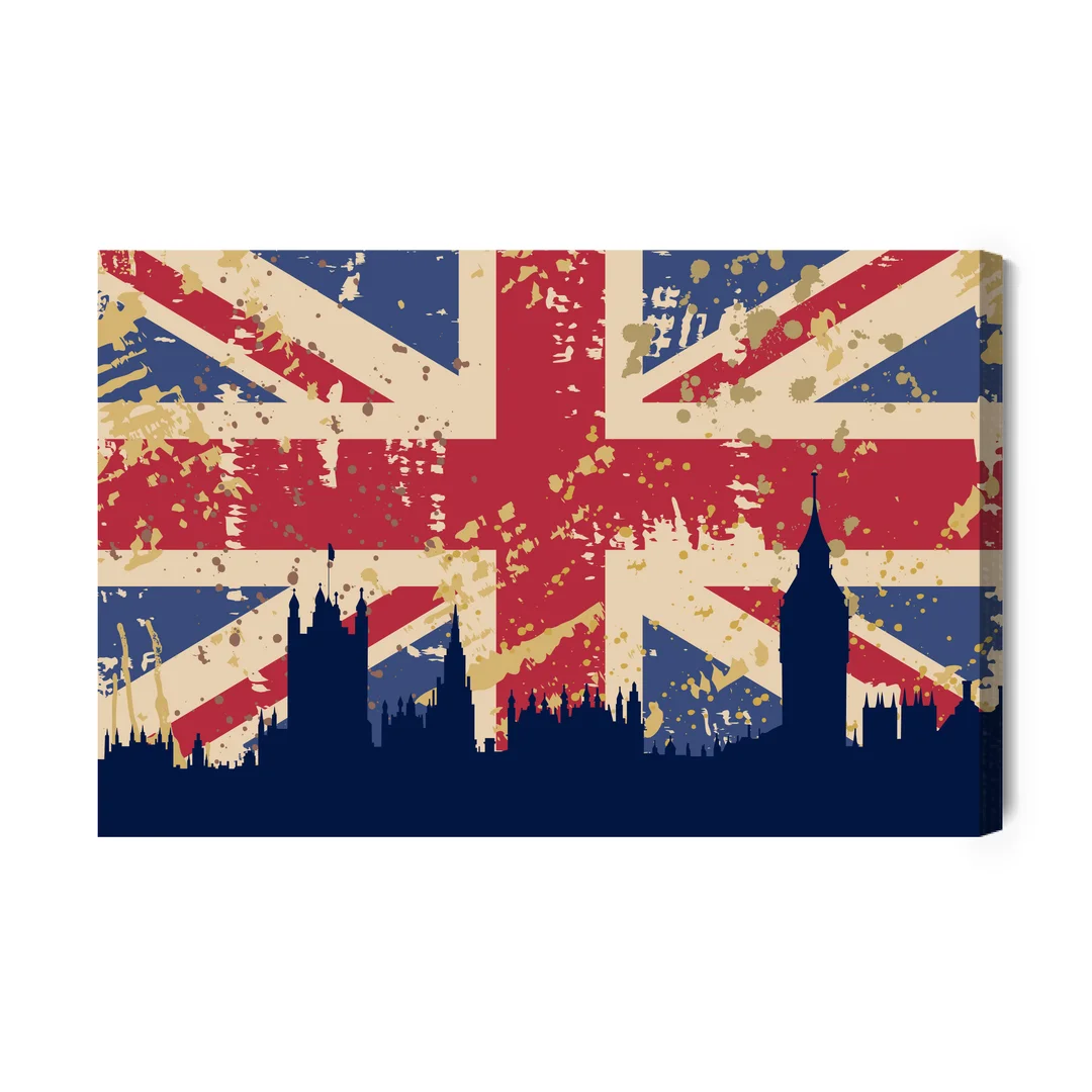 Obraz Na Płótnie Flaga Wielkiej Brytanii Z Sylwetką Londynu Canvas Brak Brak 60x90