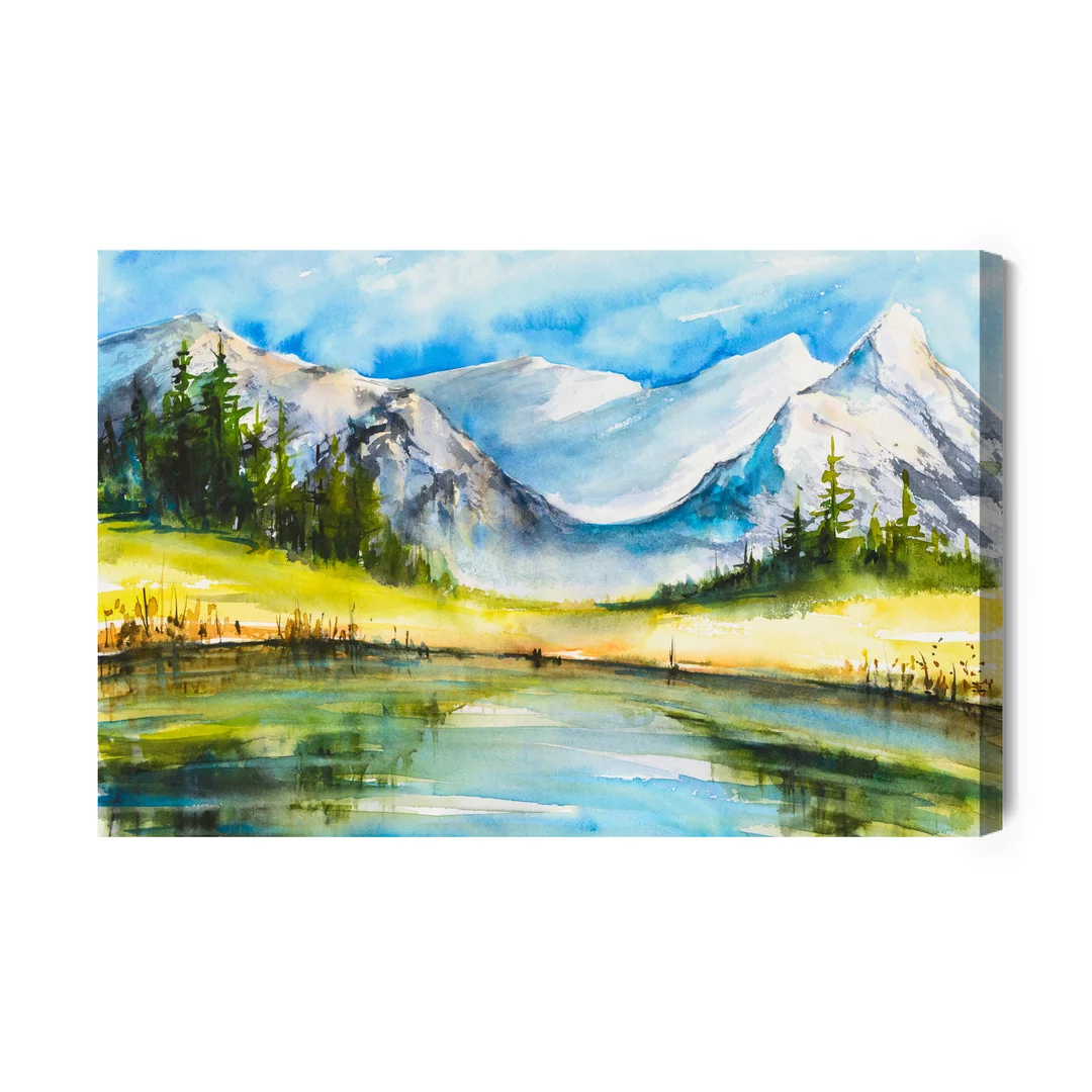 Obraz Na Płótnie Górski Pejzaż Malowany Akwarelą Canvas Naturalny Brak Brak 70x100