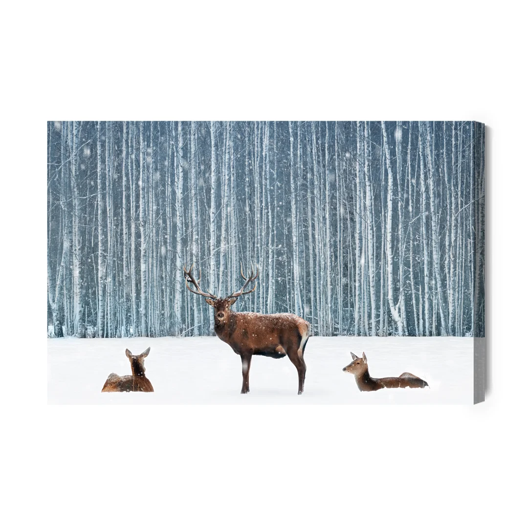Obraz Na Płótnie Jeleń I Łanie W Zimowym Lesie Canvas Brak Brak 120x80
