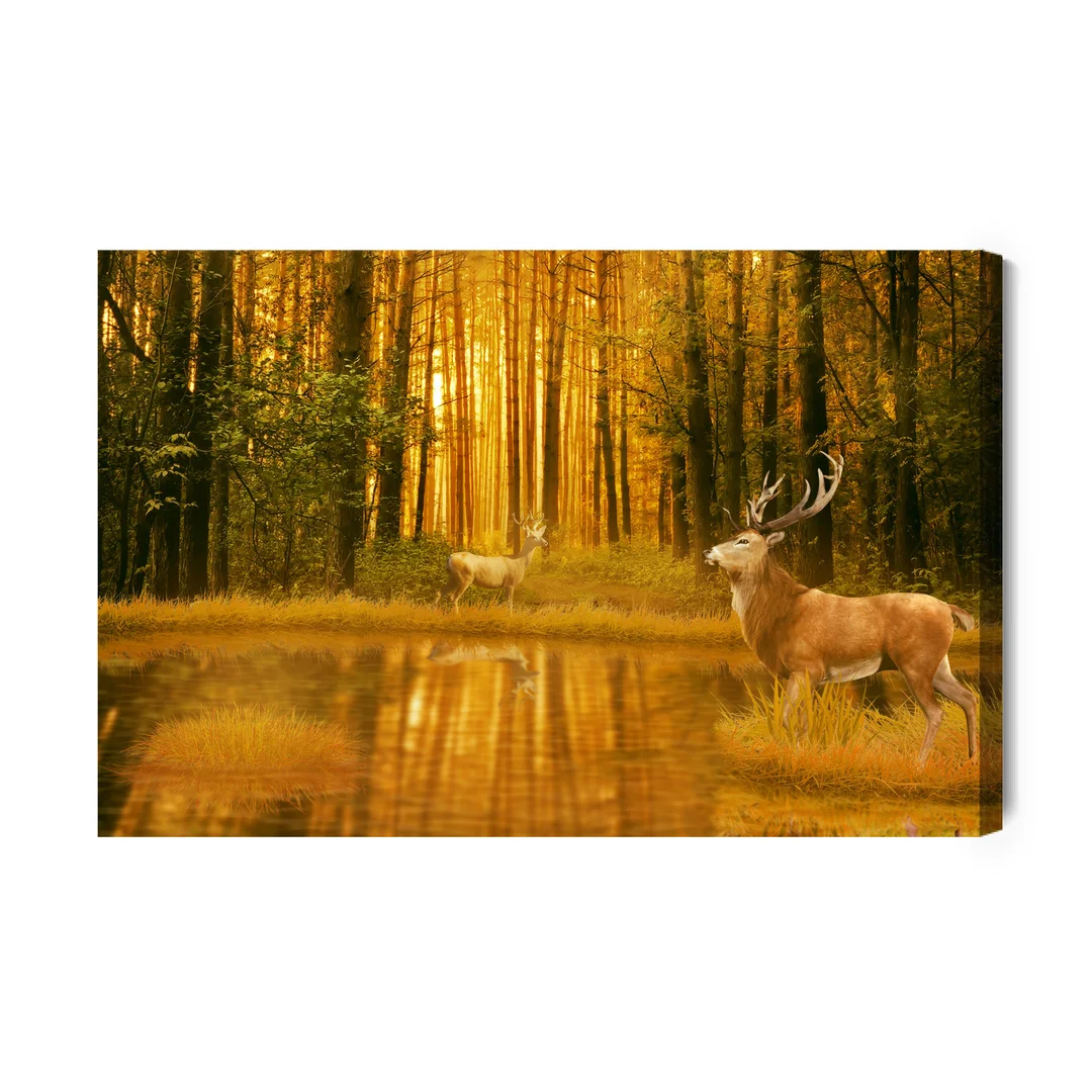 Obraz Na Płótnie Jeleń Nad Jeziorem W Lesie Canvas Brak Brak 60x90