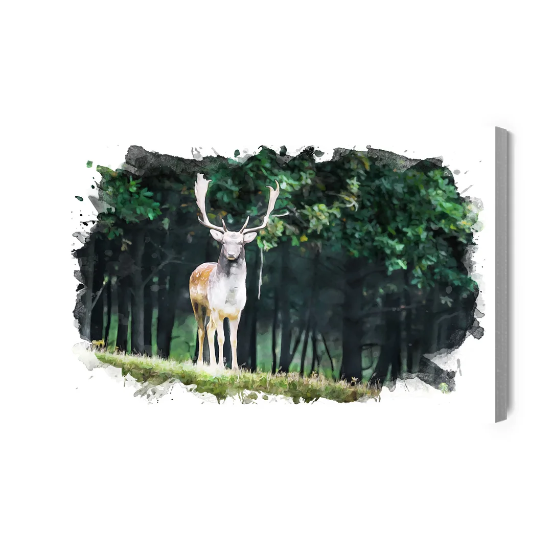 Obraz Na Płótnie Jeleń W Lesie Malowany Akwarelą Canvas Naturalny Brak Brak 70x100