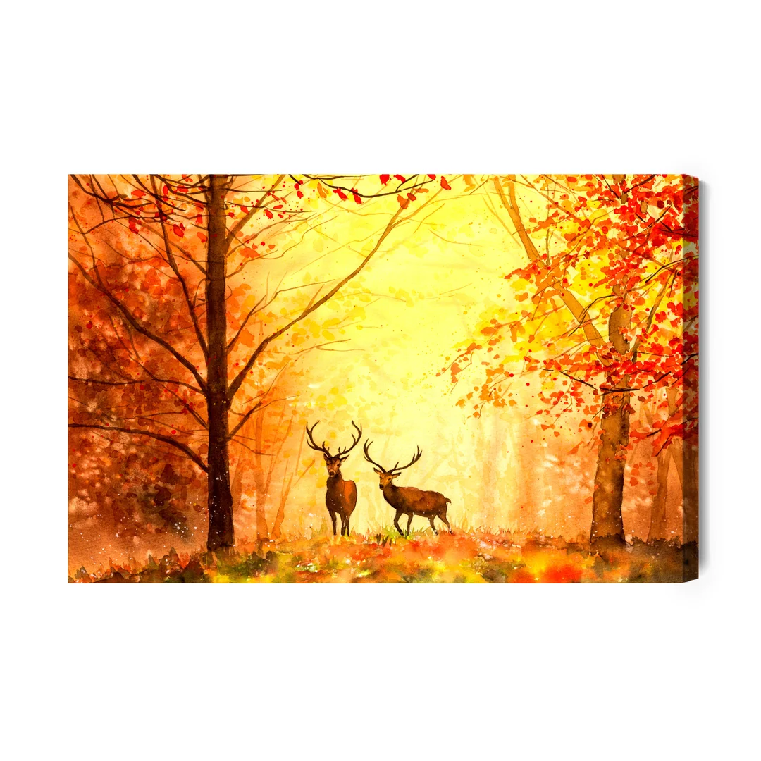 Obraz Na Płótnie Jelenie W Jesiennym Lesie Canvas Naturalny Brak Brak 70x100