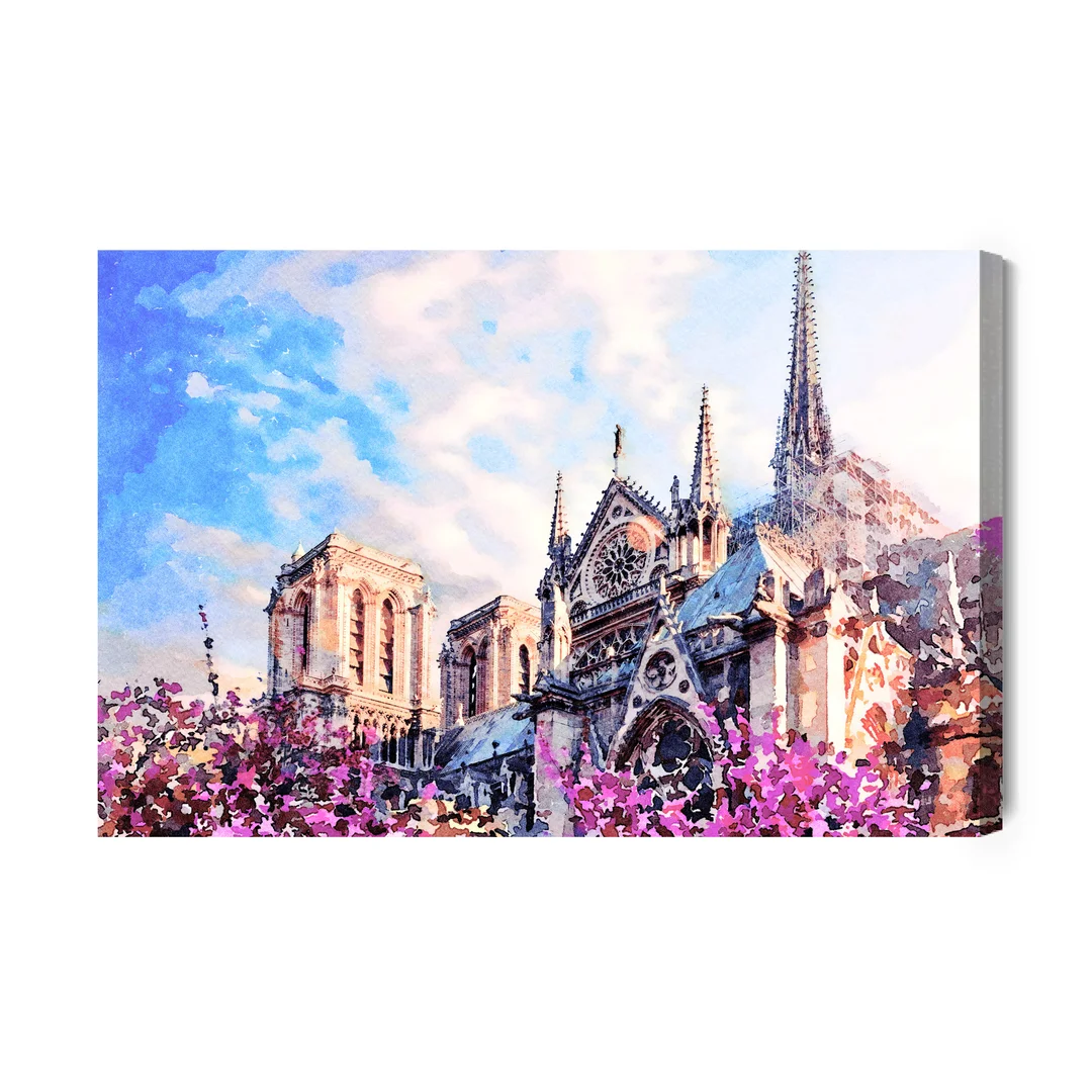 Obraz Na Płótnie Katedra Notre Dame Pośród Kwiatów Canvas Brak Brak 60x90