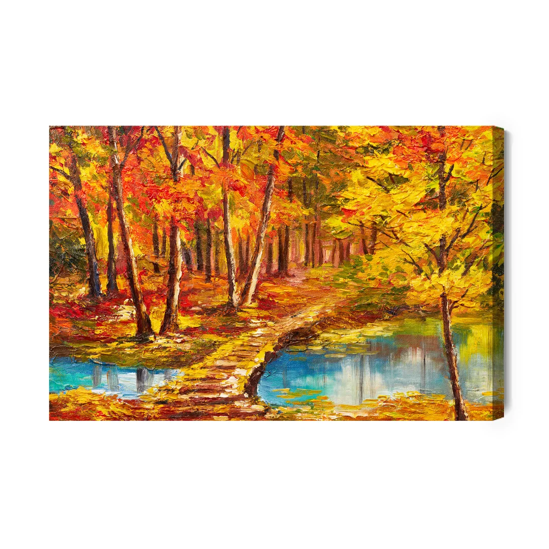 Obraz Na Płótnie Kładka W Jesiennym Lesie Canvas Naturalny Brak Brak 70x100