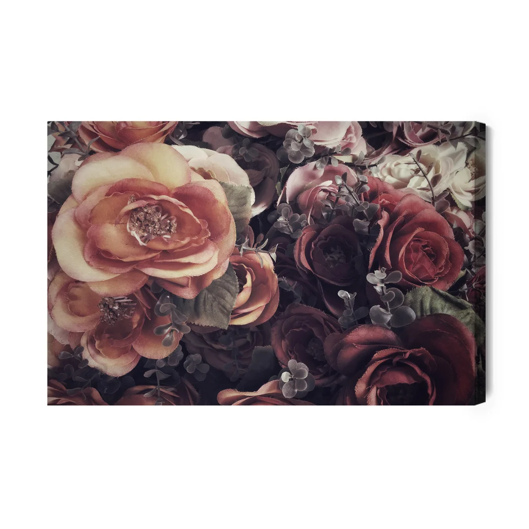 Obraz Na Płótnie Kolorowe Róże I Liście W Stylu Vintage Canvas Brak Brak 60x90