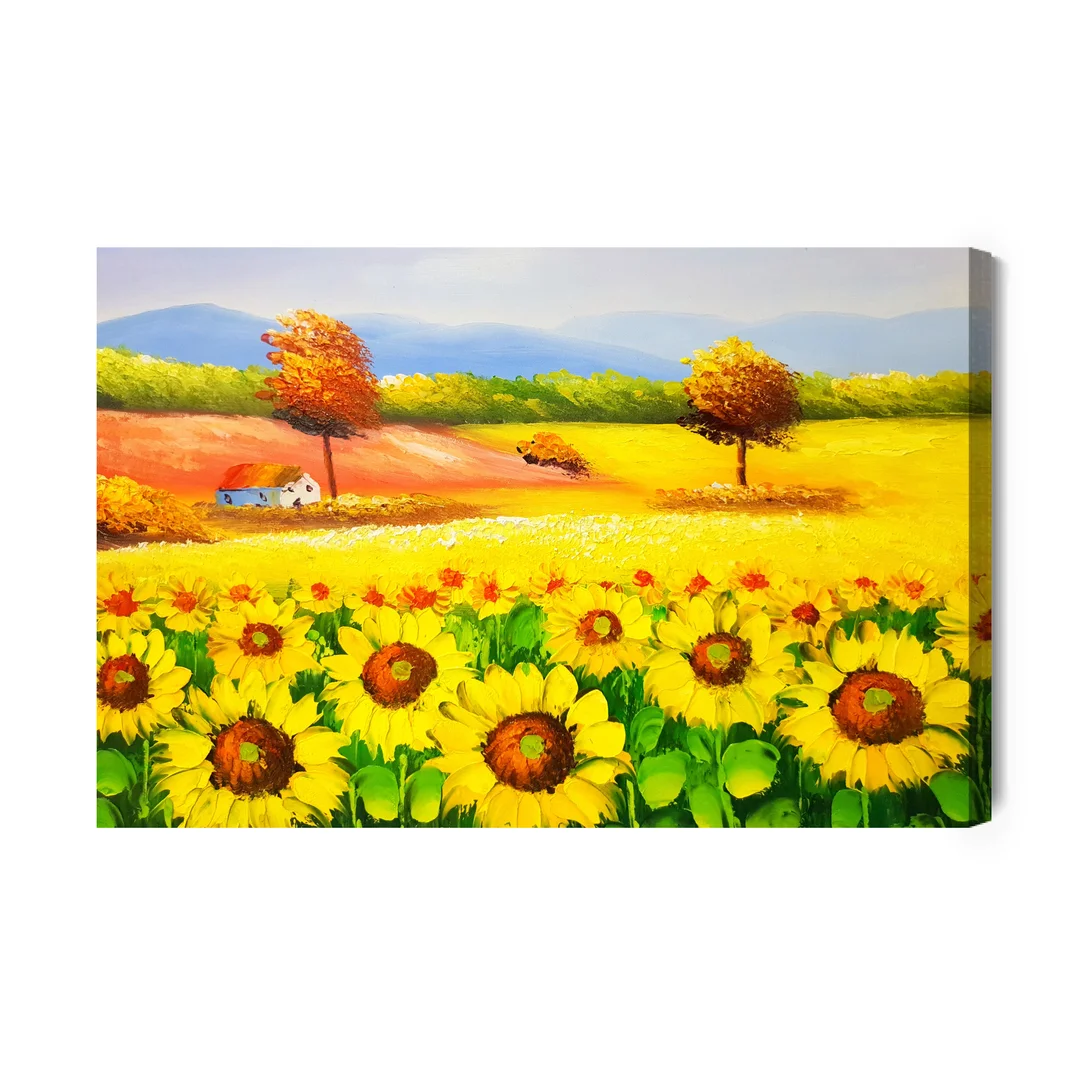 Obraz Na Płótnie Kolorowy Pejzaż Ze Słonecznikami Jak Malowany Canvas Brak Brak 60x90