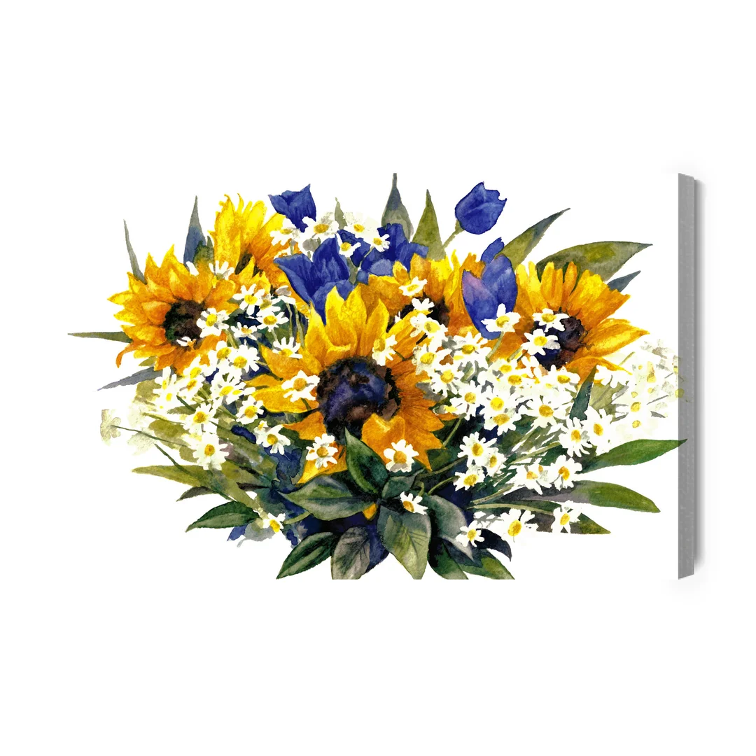 Obraz Na Płótnie Kompozycja Ze Słoneczników Rumianku I Tulipanów Canvas Brak Brak 60x90