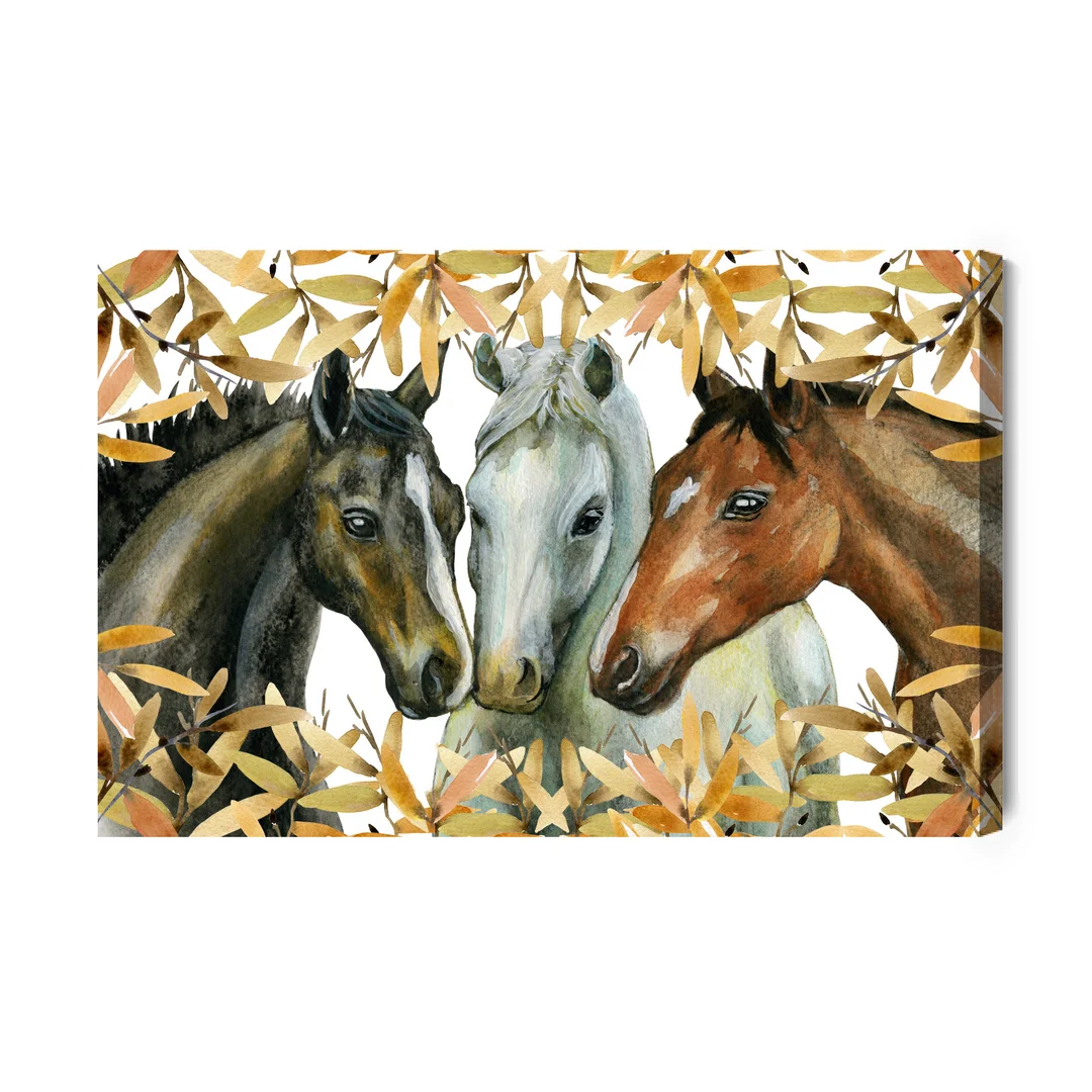Obraz Na Płótnie Konie Pośród Jesiennych Liści Canvas Brak Brak 60x90