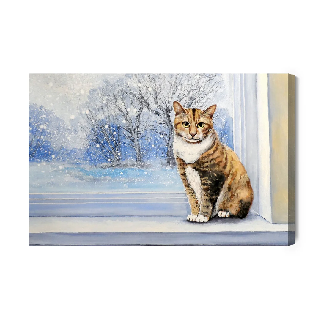 Obraz Na Płótnie Kot Na Tle Zimowego Pejzażu Canvas Brak Brak 60x90
