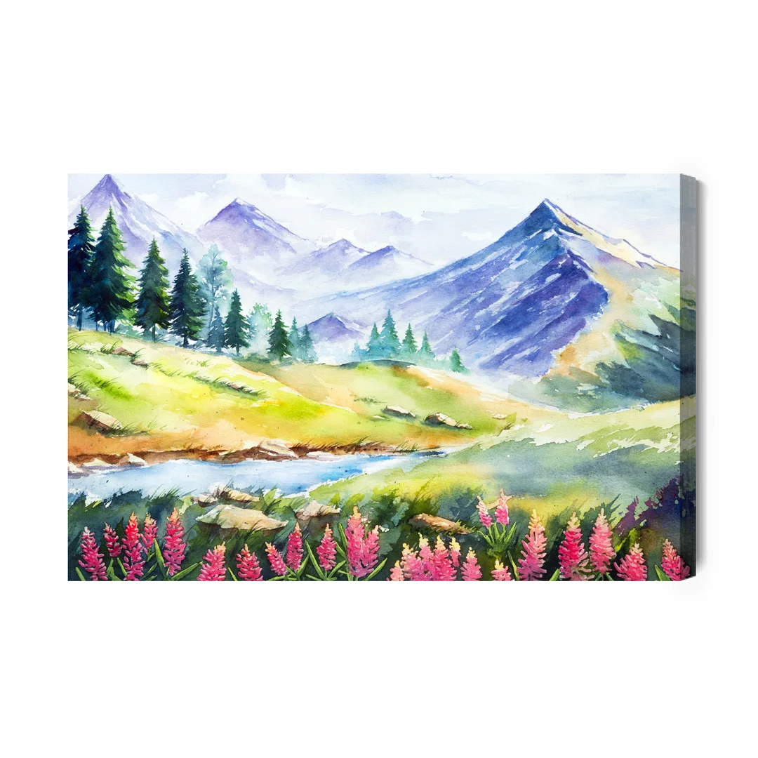 Obraz Na Płótnie Krajobraz Górski Malowany Akwarelą Canvas Brak Brak 60x90
