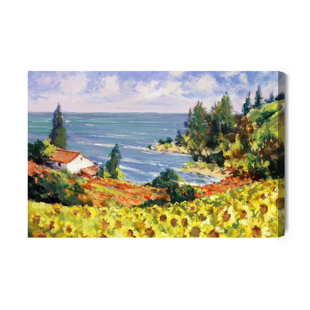 Obraz Na Płótnie Krajobraz Ze Słonecznikami Jak Malowany Canvas Brak Brak 60x90