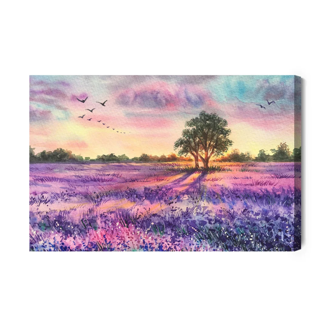 Obraz Na Płótnie Lawendowy Krajobraz Malowany Akwarelą Canvas Brak Brak 60x90
