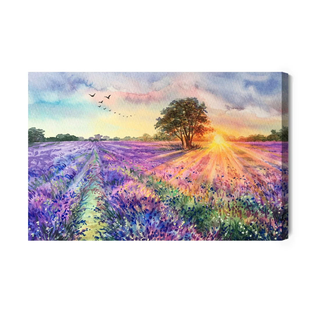 Obraz Na Płótnie Lawendowy Pejzaż Malowany Akwarelą Canvas Brak Brak 60x90