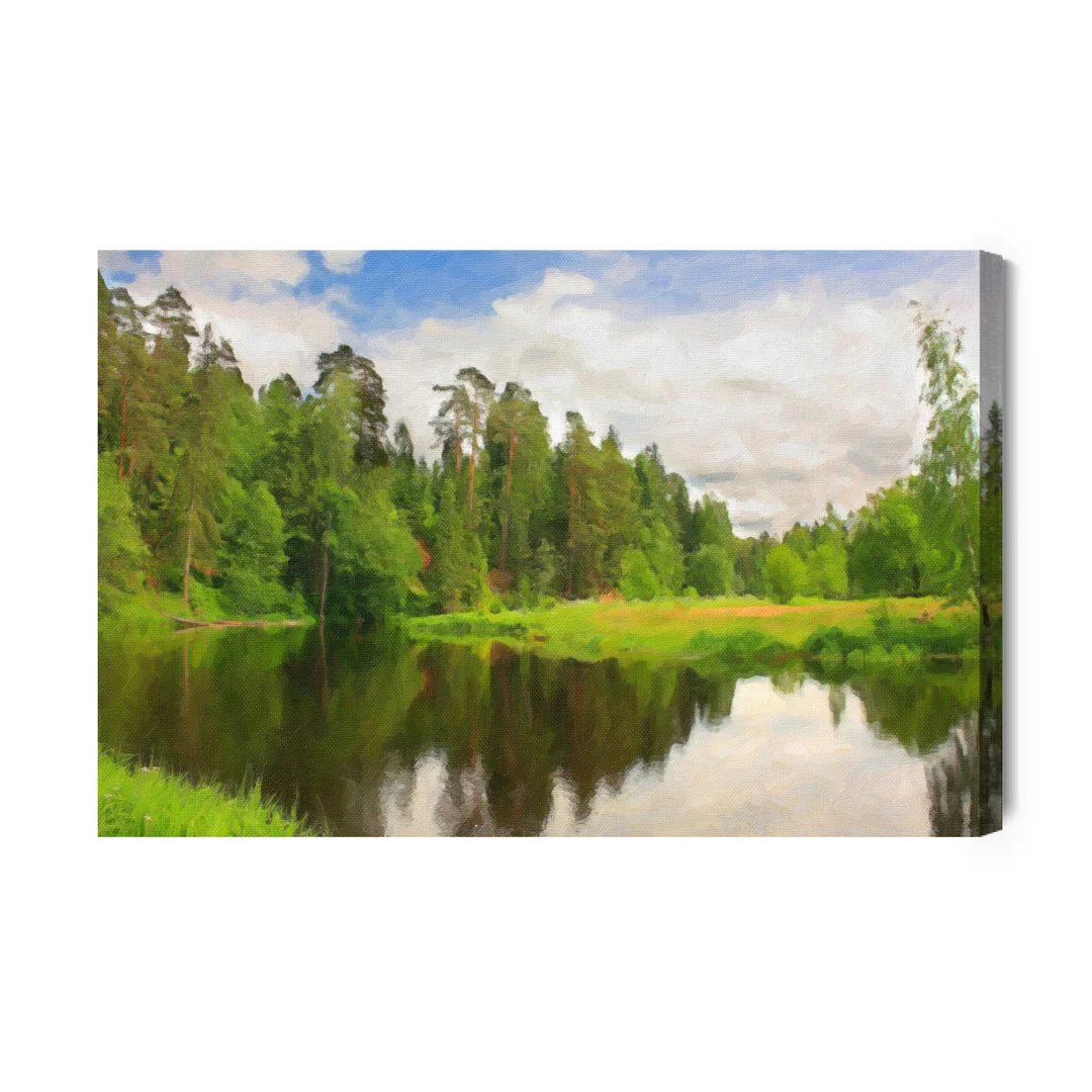 Obraz Na Płótnie Leśny Krajobraz Z Jeziorem Canvas Brak Brak 60x90