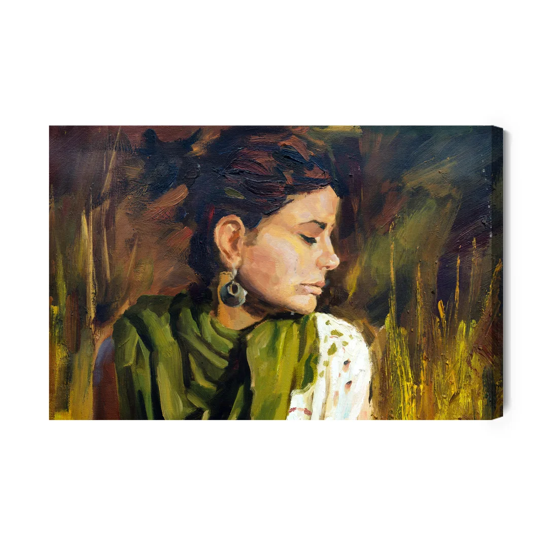 Obraz Na Płótnie Portret Kobiety W Zielono-Brązowych Kolorach Canvas Naturalny Brak Brak 70x100