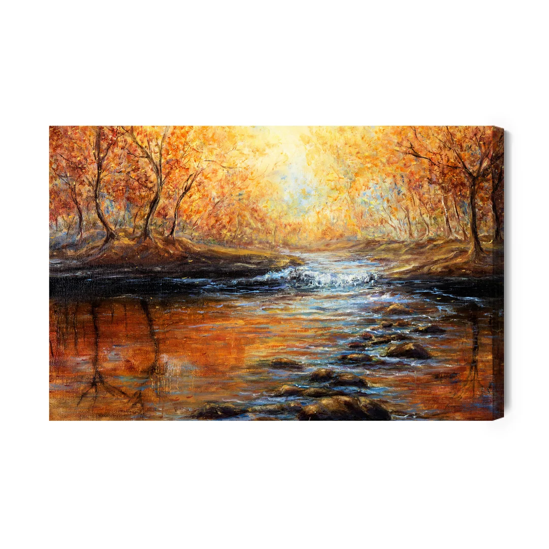 Obraz Na Płótnie Rzeka W Jesiennym Lesie Canvas Naturalny Brak Brak 70x100
