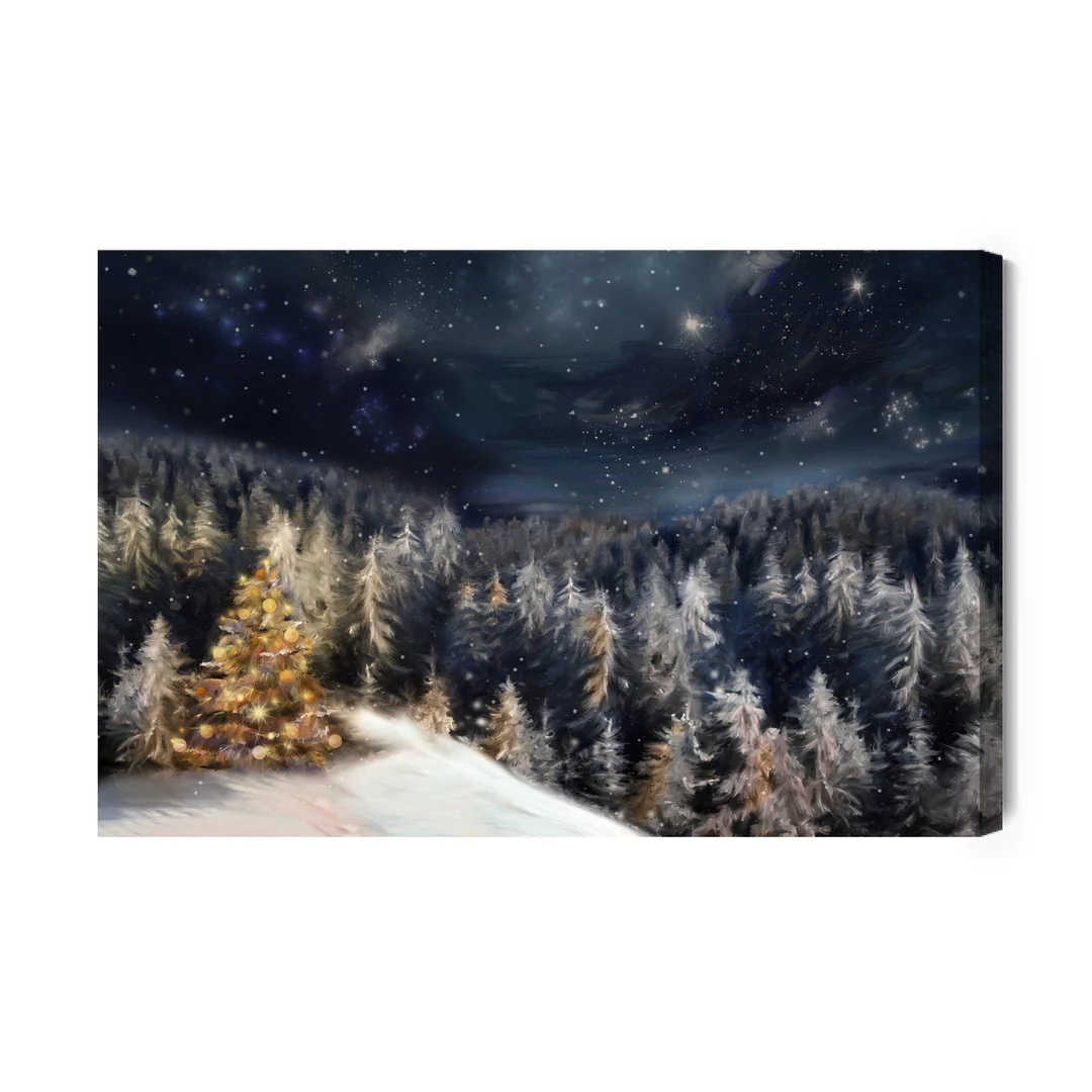 Obraz Na Płótnie Zimowy Las Nocą Canvas Naturalny Brak Brak 70x100