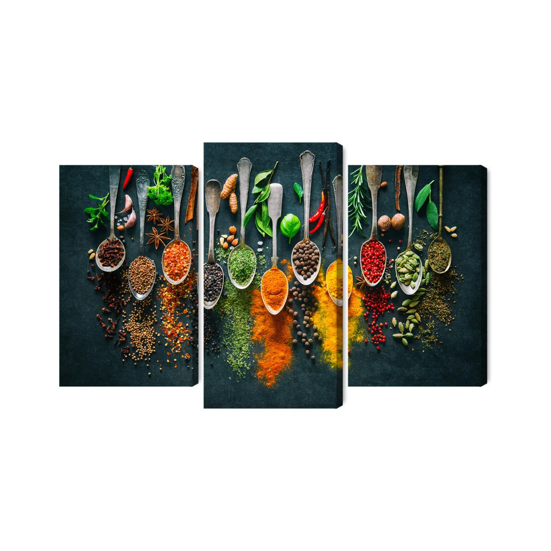 Obraz Wieloczęściowy Zioła I Przyprawy Na Łyżkach Canvas Naturalny 150x100