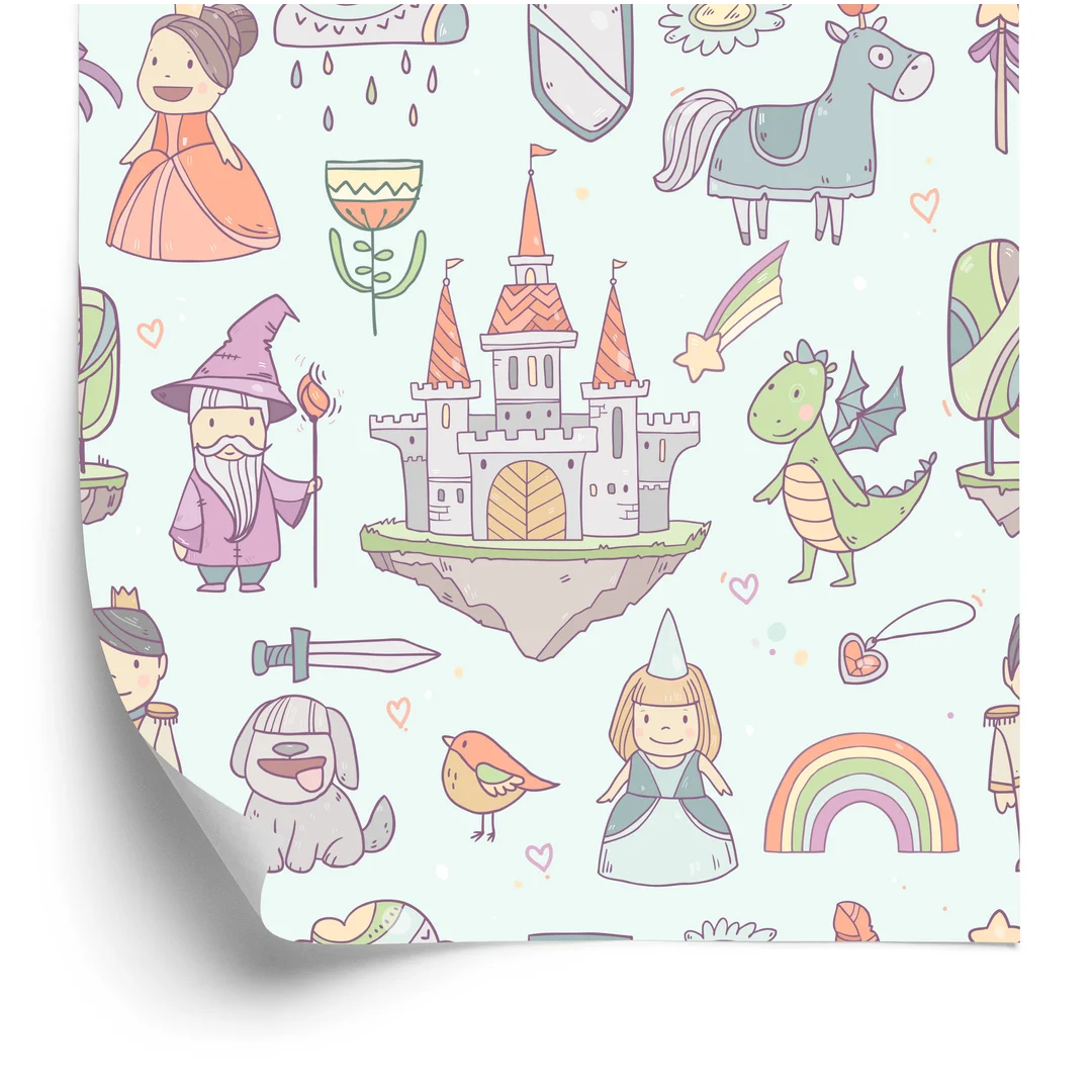 Tapeta Bajkowa Dla Dzieci, Wróżki, Smoki, Pieski Flizelina 53x1000