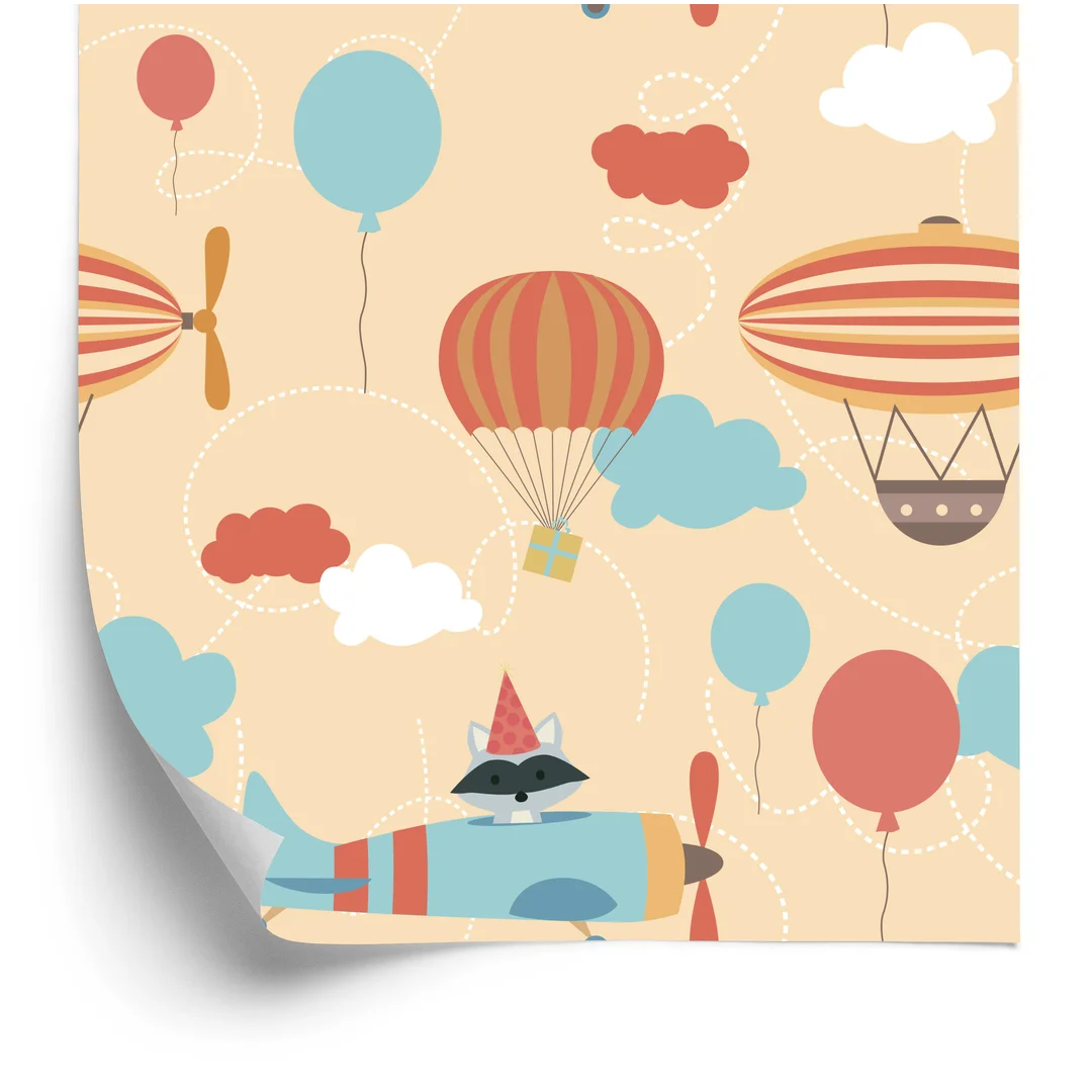 Tapeta Balony Na Tle Samolotów Flizelina 53x1000