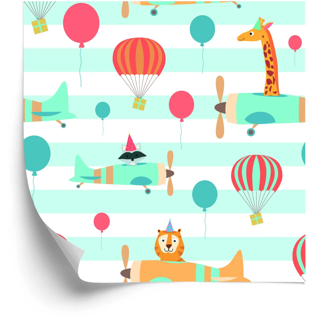 Tapeta Balony Samoloty Zwierzątka, Pokój Dziecięcy Flizelina 53x1000