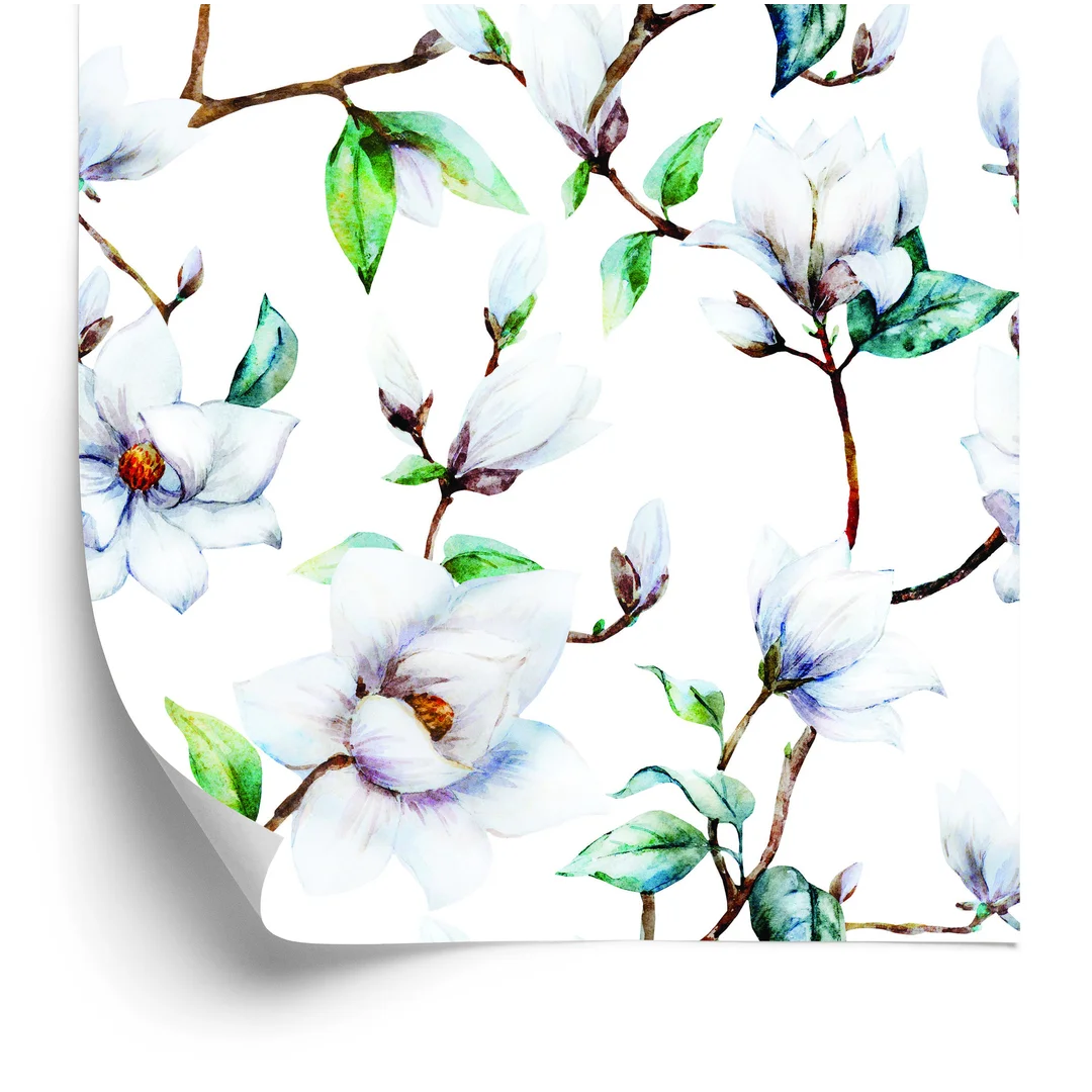 Tapeta Biała Magnolia Flizelina 53x1000