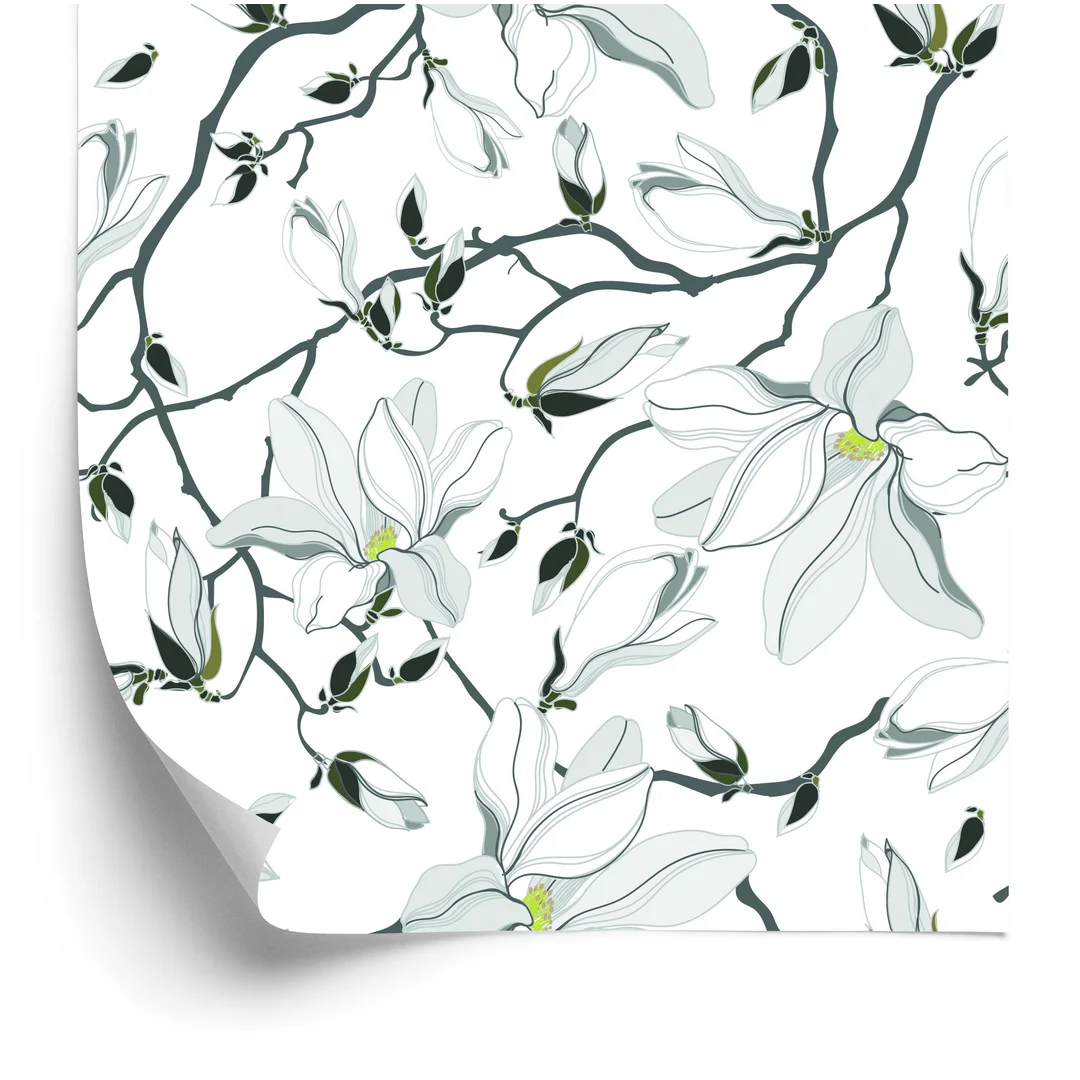 Tapeta Białe Magnolie Flizelina 53x1000