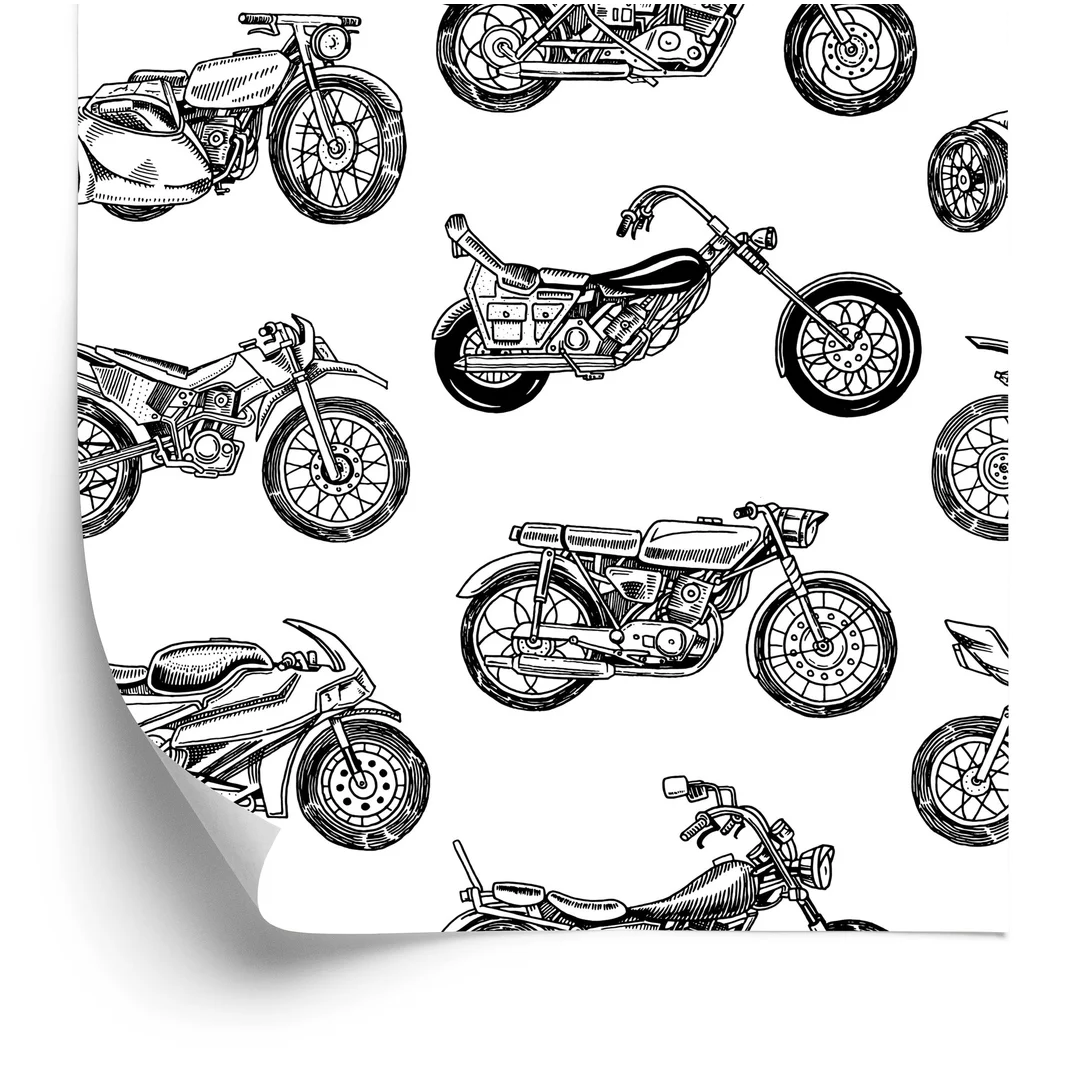 Tapeta Czarno-Białe Rysowane Motocykle Flizelina 53x1000