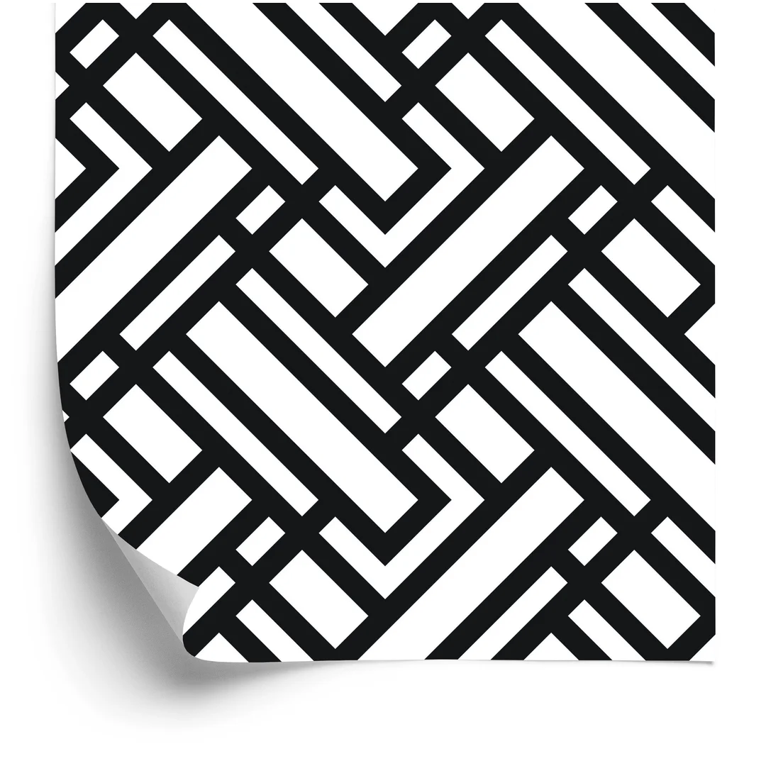 Tapeta Czarno - Białe Wzory Geometryczne Flizelina 53x1000