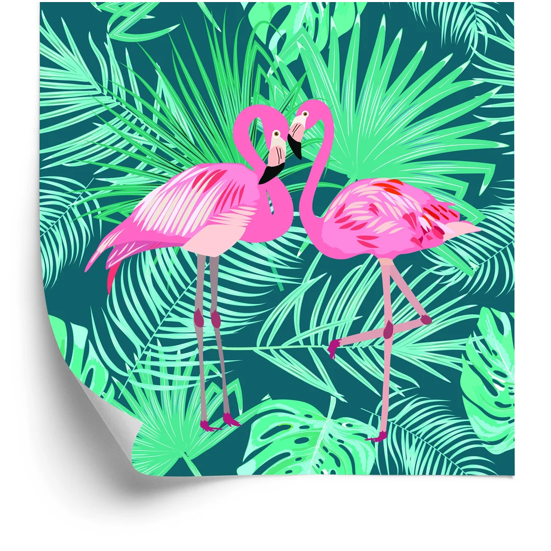 Tapeta Dekoracyjna Flamingi Liście Flizelina 53x1000