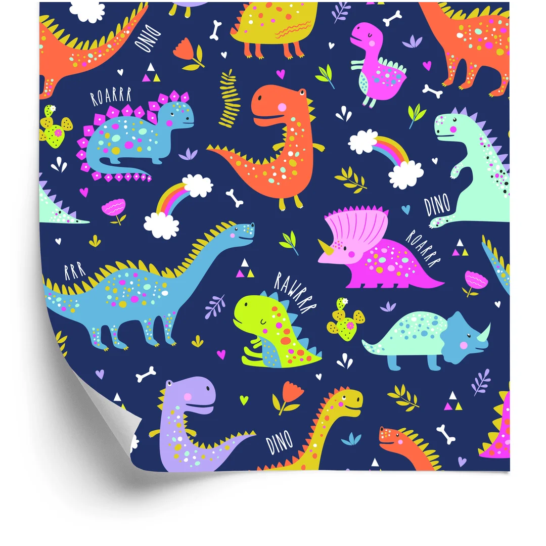 Tapeta Dinozaury Kaktusy Tęcza, Do Pokoju Dziecka Flizelina 53x1000