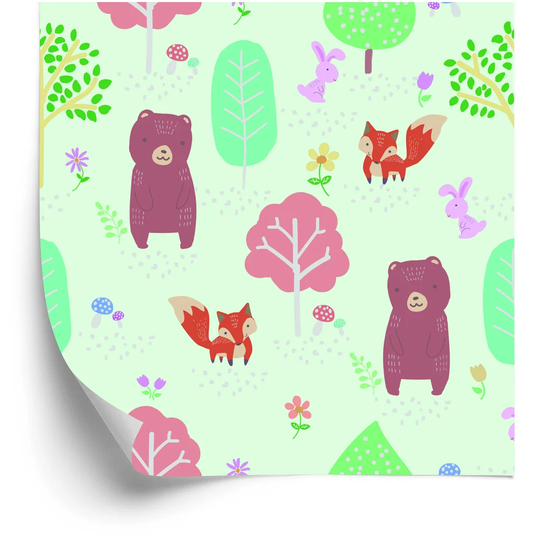 Tapeta Dla Dzieci – Niedźwiadki, Zajączki I Lisy Flizelina 53x1000