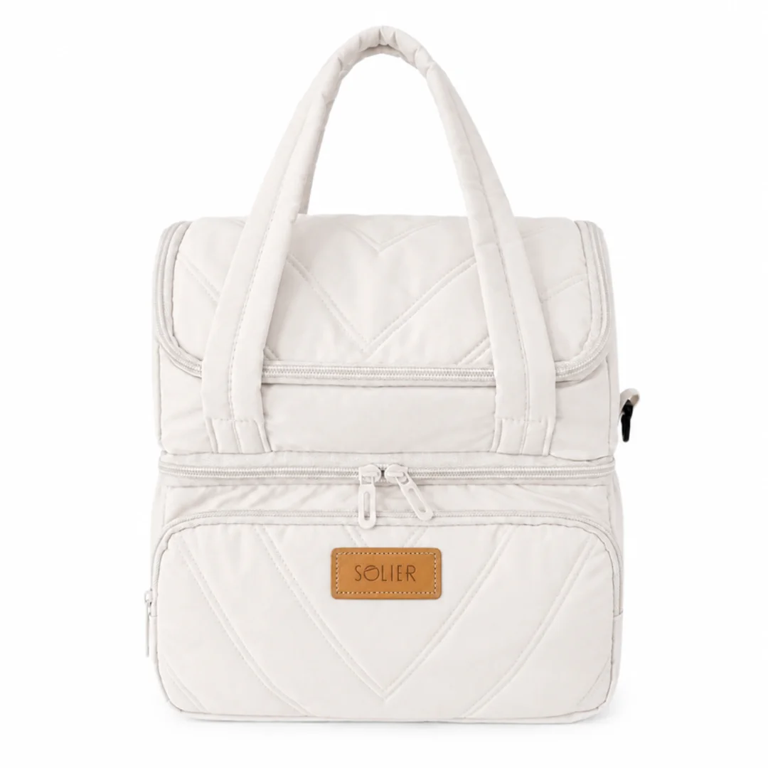 Torba termiczna duża lunch bag XXL z dwiema komorami LBS07 - Beżowy