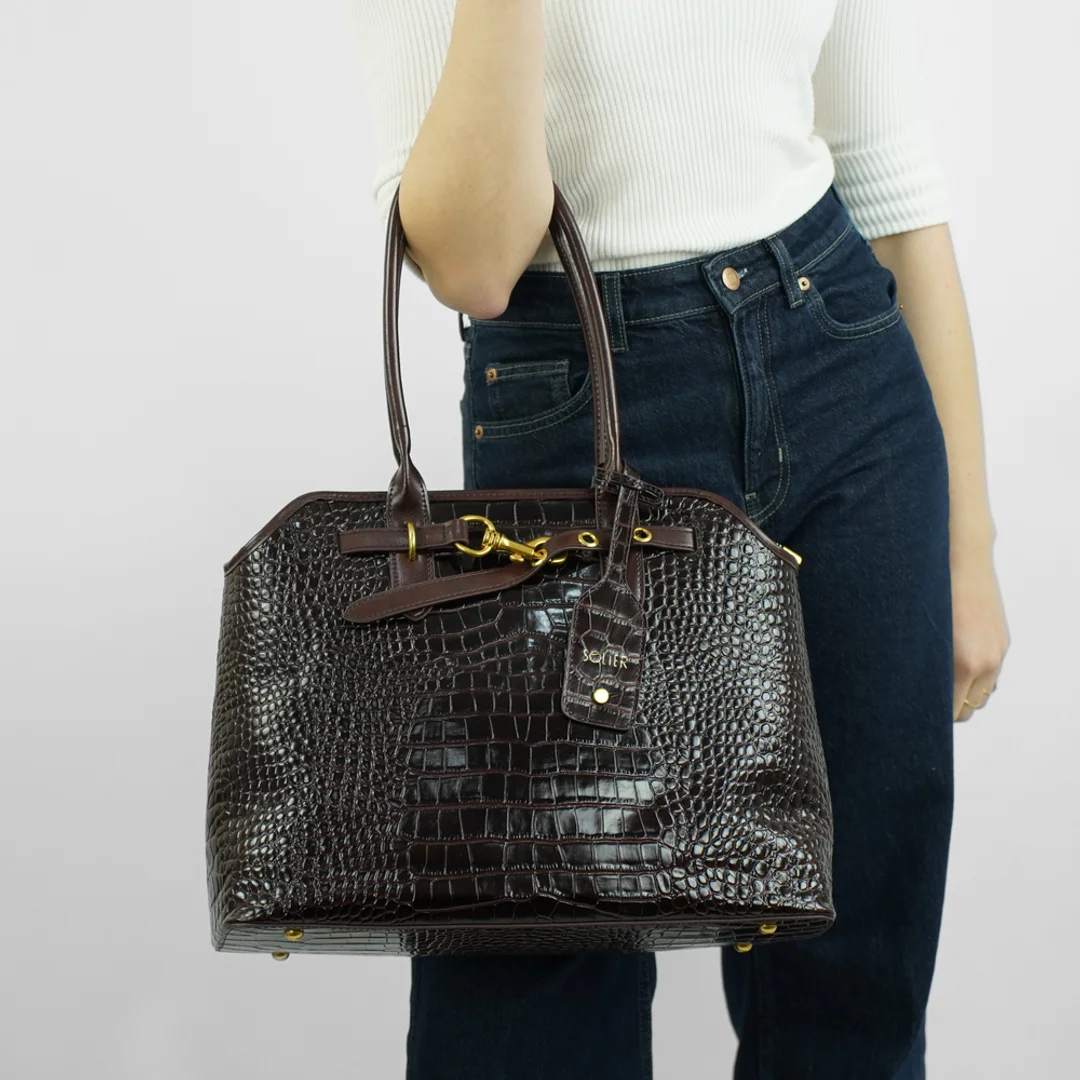 Duża torba shopper FL57 ARLA brązowa