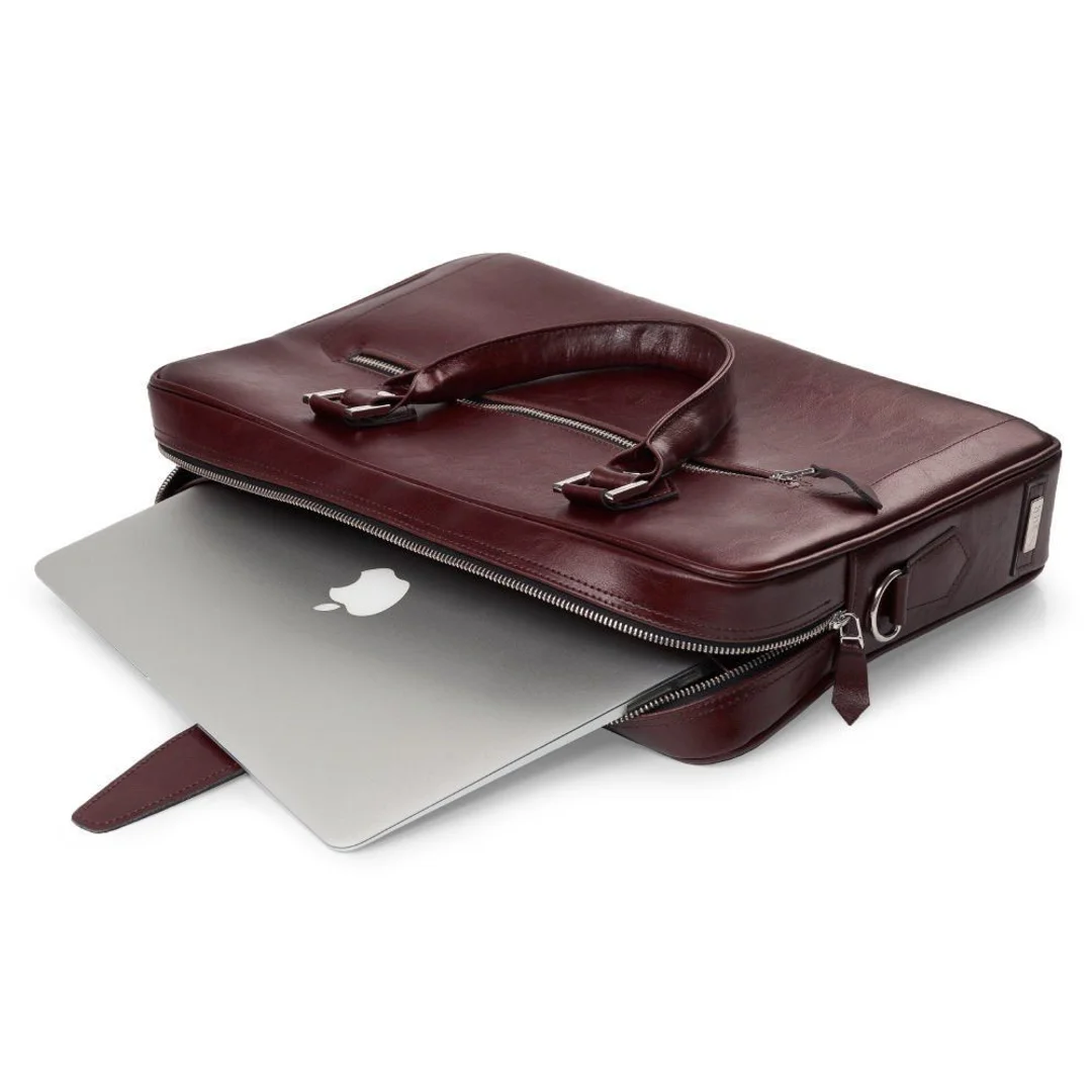 Skórzana torba na laptop z uchwytem na walizkę SL23 bordowa