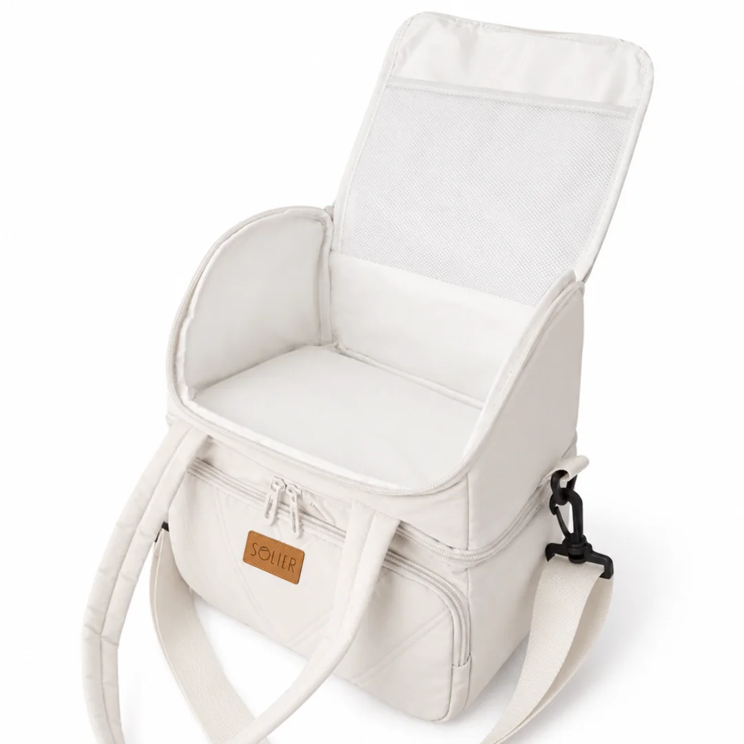 Torba termiczna duża lunch bag XXL z dwiema komorami LBS07 - Beżowy