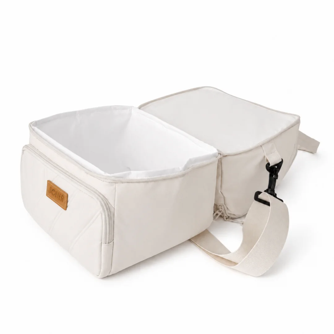 Torba termiczna duża lunch bag XXL z dwiema komorami LBS07 - Beżowy