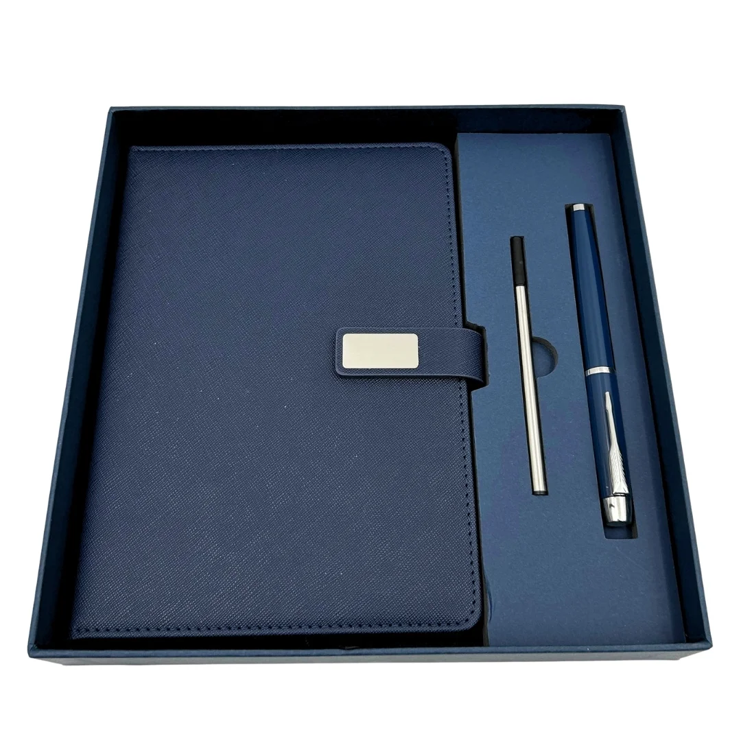 Elegancki Zestaw Prezentowy Granatowy Premium Notes A5 z Długopisem w Pudełku Prezentowym - EE13