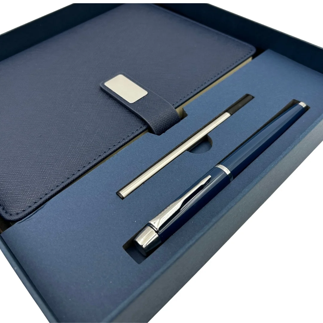 Elegancki Zestaw Prezentowy Granatowy Premium Notes A5 z Długopisem w Pudełku Prezentowym - EE13