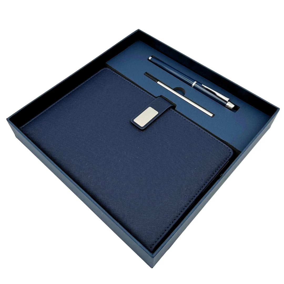 Elegancki Zestaw Prezentowy Granatowy Premium Notes A5 z Długopisem w Pudełku Prezentowym - EE13
