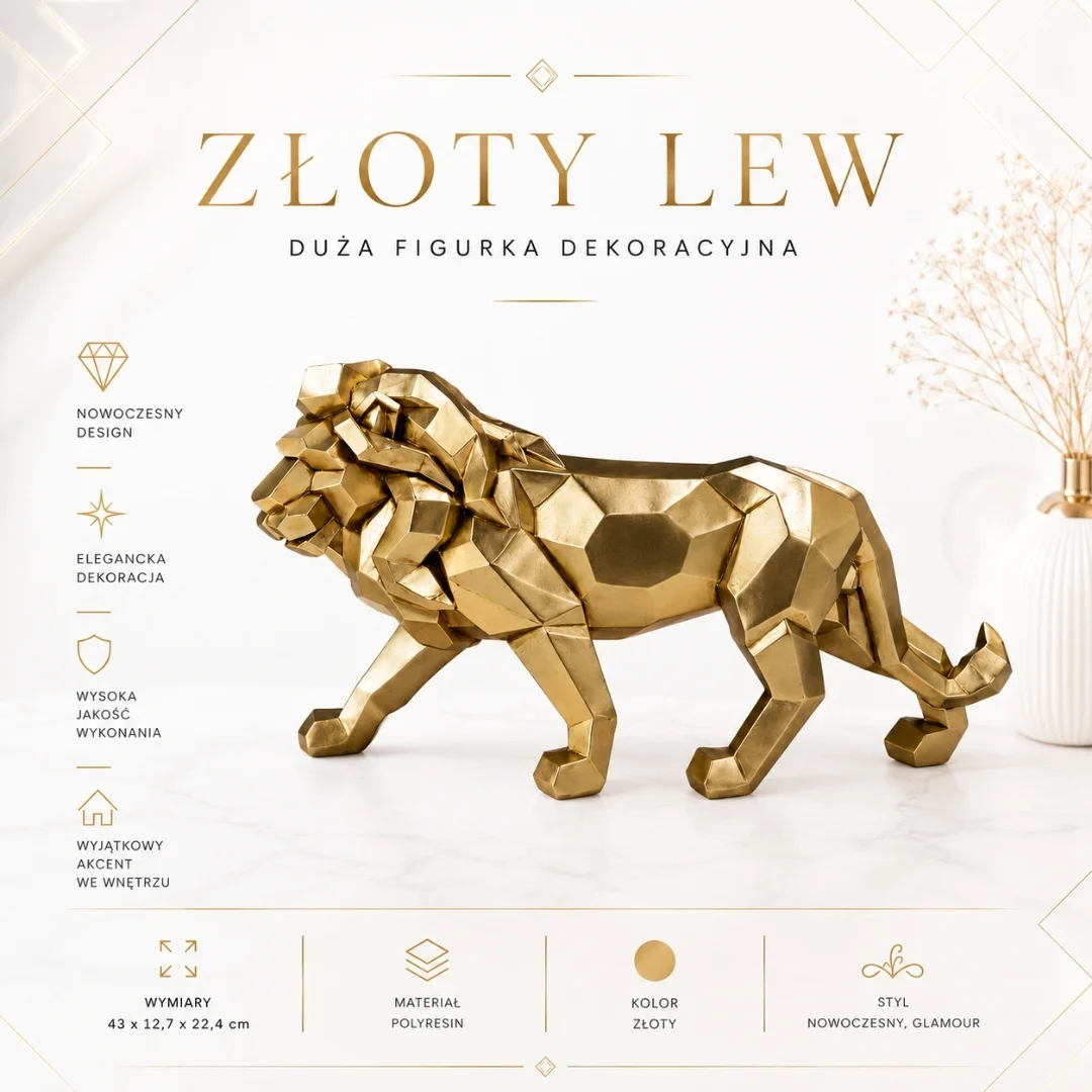 Figurka Lew Złoty Duży 43cm Nowoczesny - 43477Y2 — zdjęcie 2