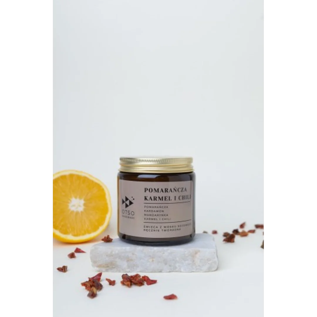 Świeca sojowa Pomarańcza, karmel i chili - świeca sojowa zapachowa - 120 ml