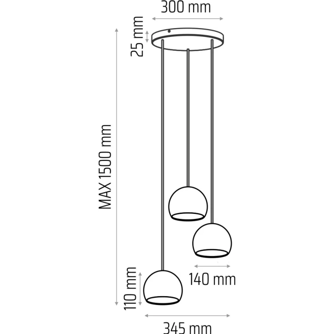 Lampa wisząca BALLI 3 pł (plafon) czarna — zdjęcie 4