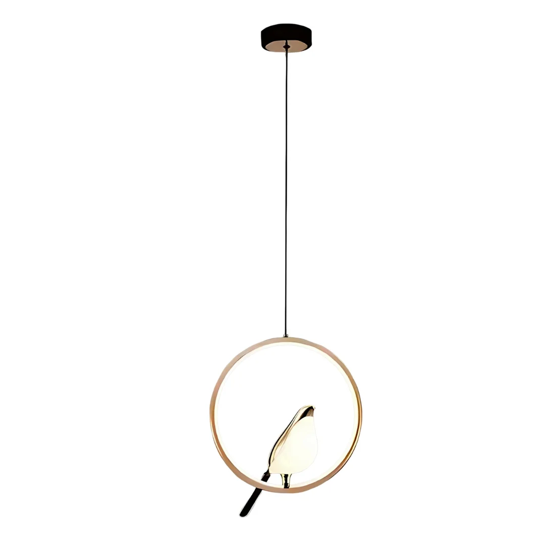 Lampa wisząca Abigali Bird 18W okrągła z ptakiem nowoczesna złoty