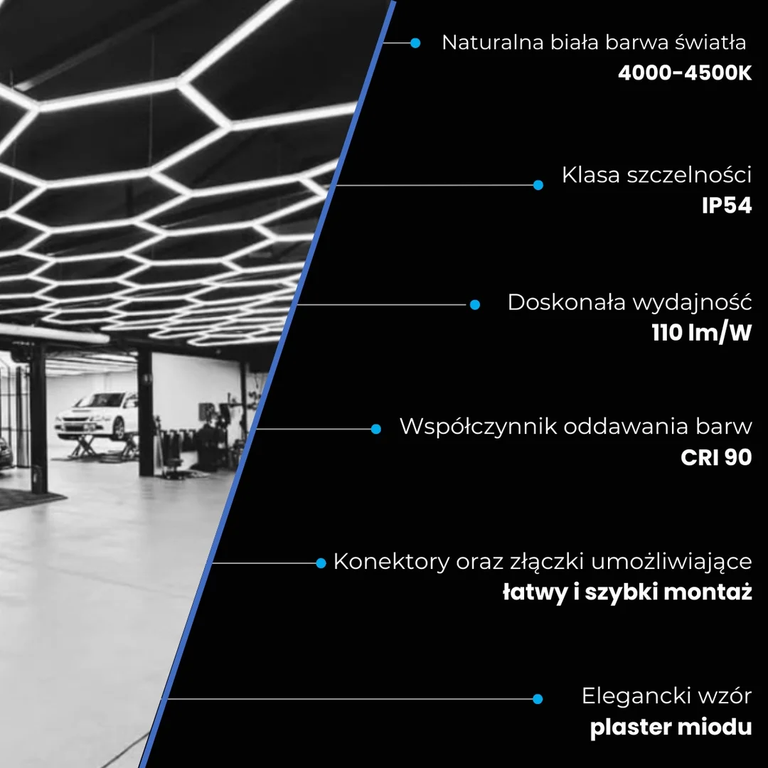Lampa LED Hexagon Blaupunkt 58W geometryczny panel sufitowy led 4000K CRI90 w kształcie plastra miodu — zdjęcie 5