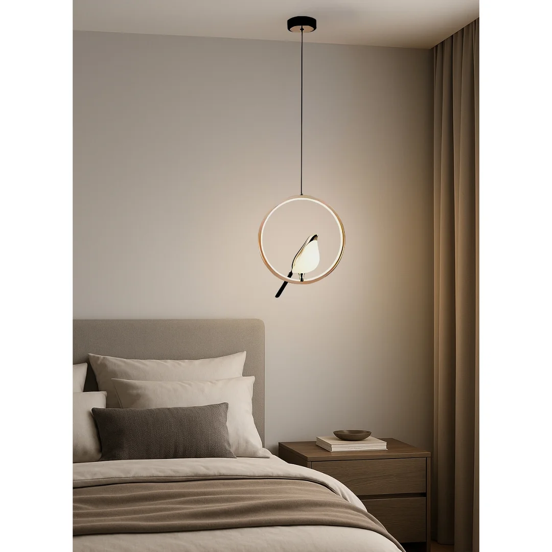 Lampa wisząca Abigali Bird 18W okrągła z ptakiem nowoczesna złoty — zdjęcie 2